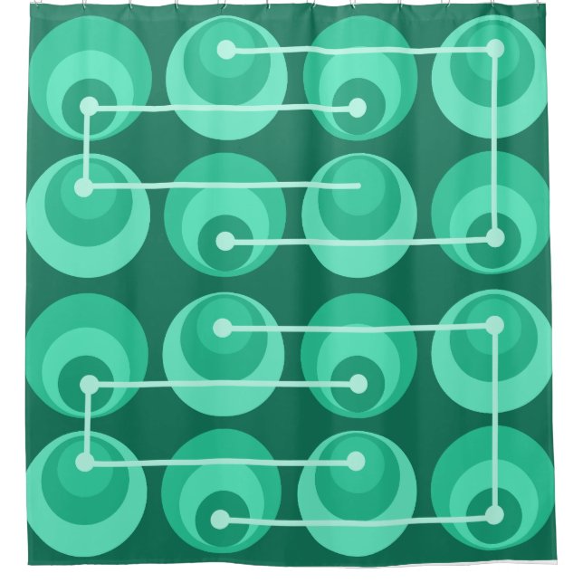 Mid Century Circles Teal Shower Curtain (Front)