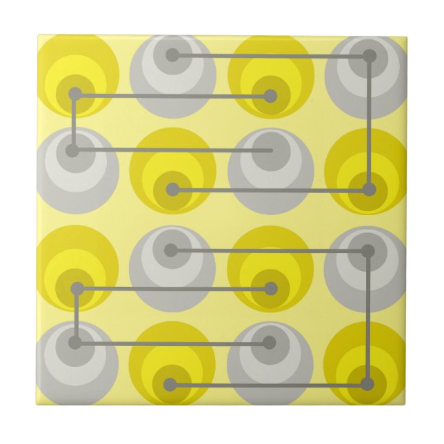 Mid Century Circles Yellow Grey Ceramic Tile (Front)