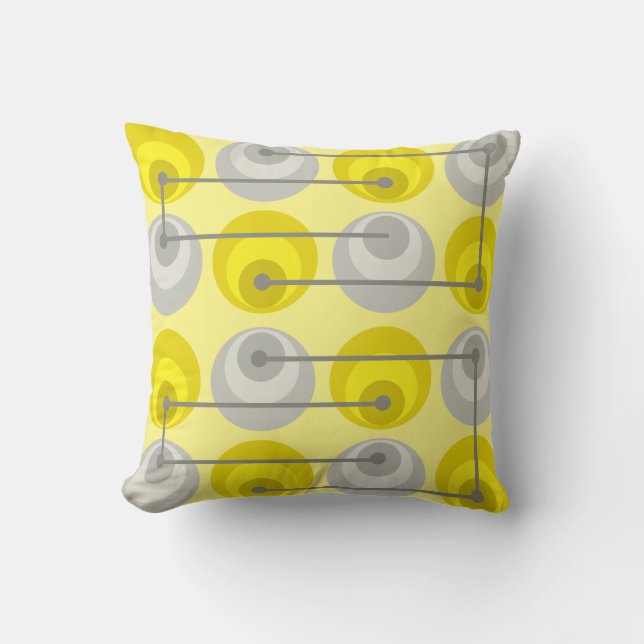 Mid Century Circles Yellow Grey Cushion (Front)