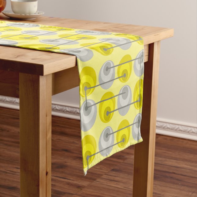 Mid Century Circles Yellow Grey Short Table Runner (In Situ)