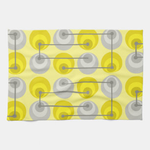 Mid Century Circles Yellow Grey Tea Towel