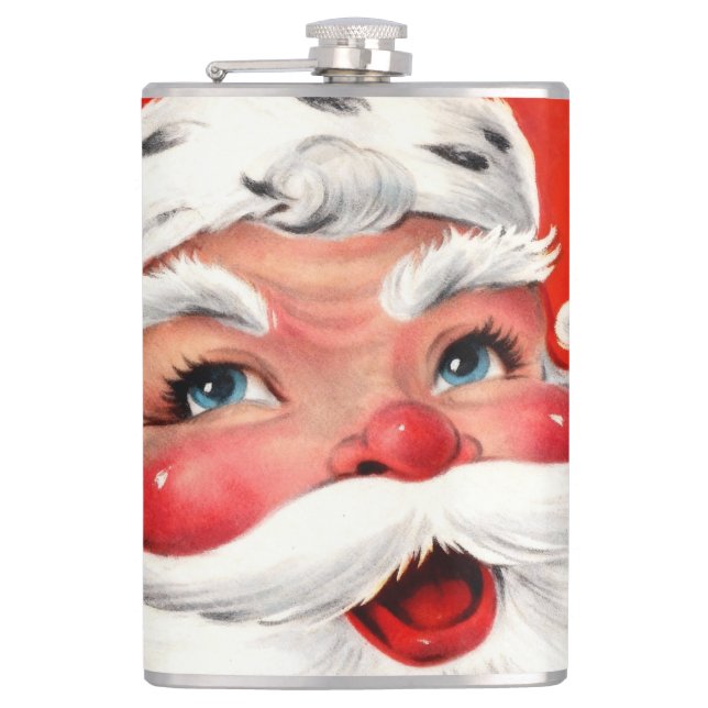 Mid-Century Close-Up Santa Hip Flask (Front)