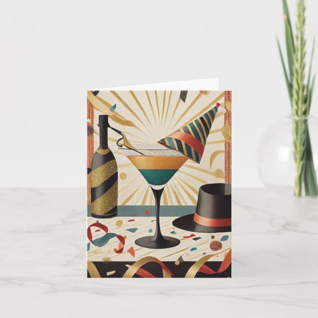 Mid-Century Cocktail Hour - New Years Eve Card (Front)