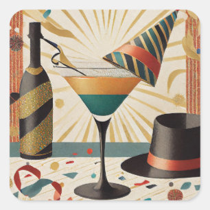 Mid-Century Cocktail Hour - New Years Eve Square Sticker