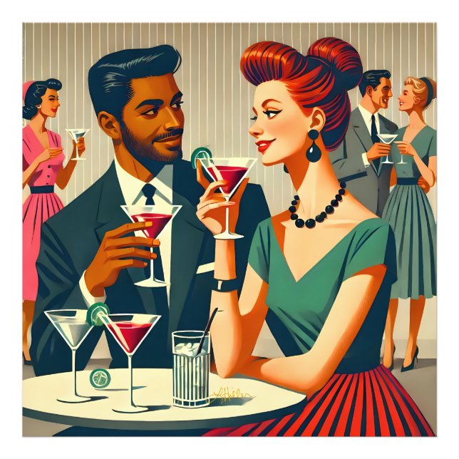 Mid Century Cocktail Party Couples - First Date Photo Print (Front)