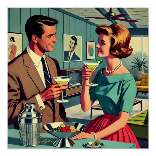 Mid Century Cocktail Party Couples - House Warming Poster (Front)