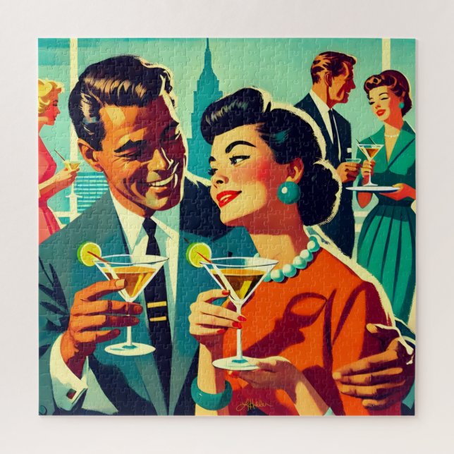 Mid Century Cocktail Party Couples - Mi Amor Jigsaw Puzzle (Vertical)