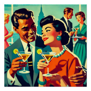 Mid Century Cocktail Party Couples - Mi Amor Poster