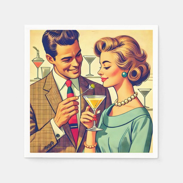 Mid Century Cocktail Party Couples - Temptation Napkin (Front)