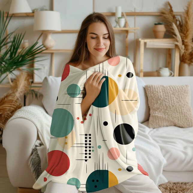 Mid century colorful geometric pattern fleece blanket (Creator Uploaded)