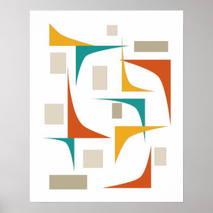 Mid Century Colourful Abstract Geometric Corners Poster