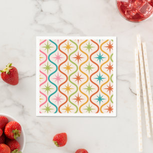 Mid Century Colourful Atomic Starbursts On Ogee  Napkin