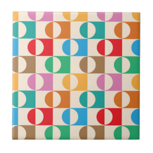 Mid Century Colourful Circles on Squares Pattern Ceramic Tile