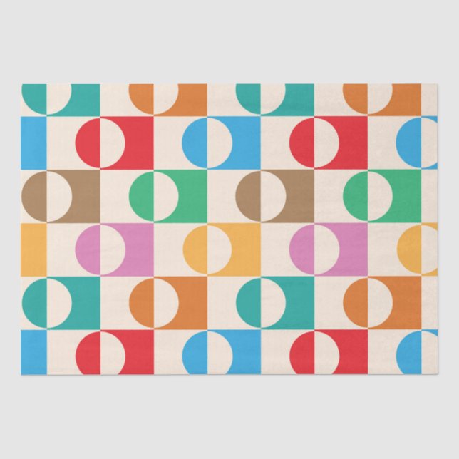 Mid Century Colourful Circles on Squares Pattern  Tissue Paper (Front)