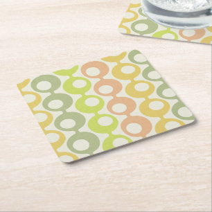 Mid Century Colourful Circles Square Paper Coaster