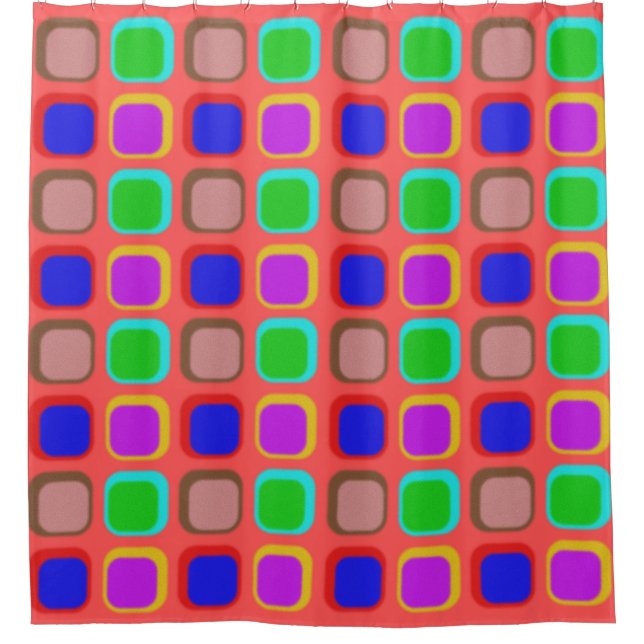 Mid Century Colourful Geometric Squircle Pattern Shower Curtain (Front)