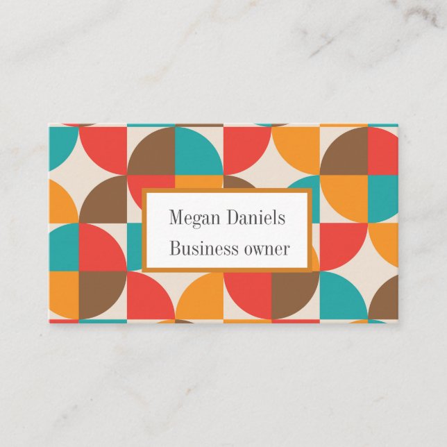 Mid Century Colourful Half Circles Custom  Business Card (Front)
