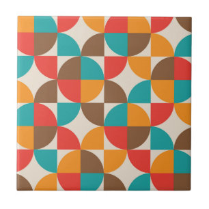 Mid Century Colourful Half Circles Pattern  Ceramic Tile