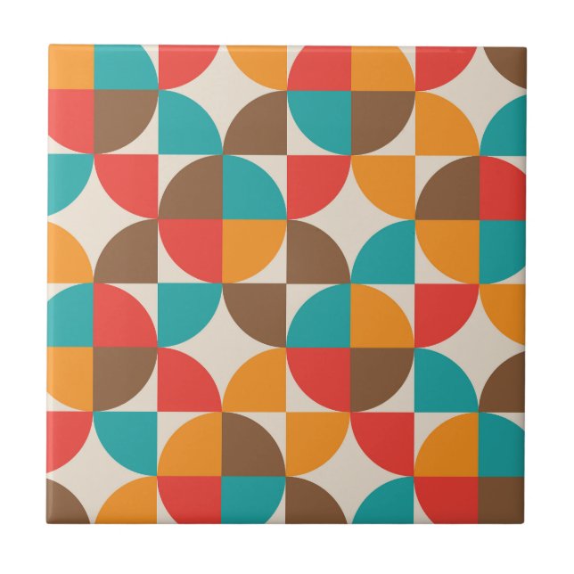 Mid Century Colourful Half Circles Pattern  Ceramic Tile (Front)