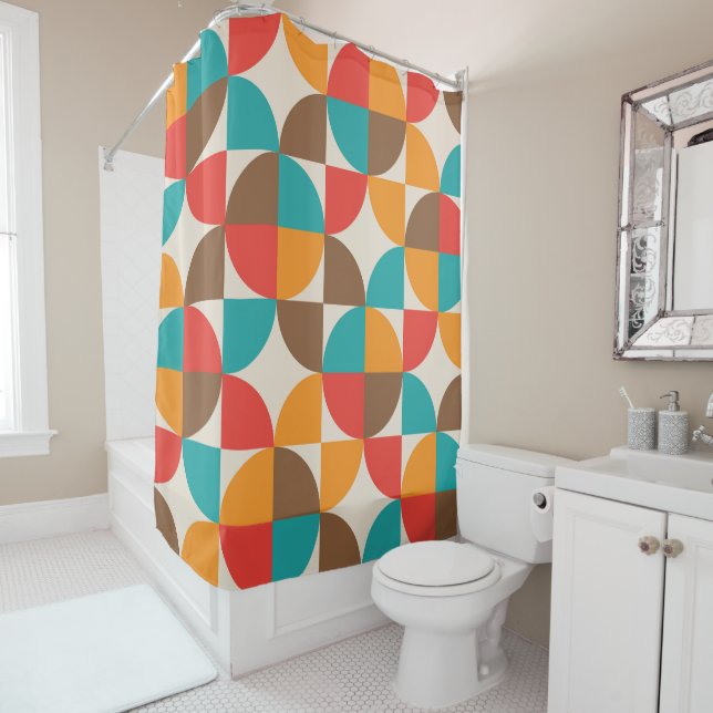 Mid Century Colourful Half Circles Pattern  Shower Curtain (In Situ)