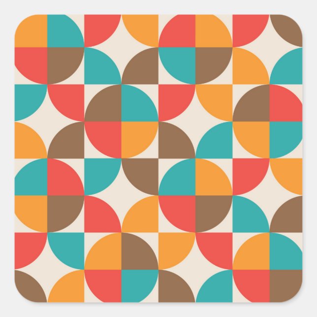 Mid Century Colourful Half Circles Pattern  Square Sticker (Front)