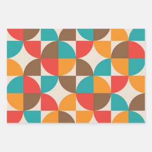 Mid Century Colourful Half Circles Pattern  Wrapping Paper Sheet
