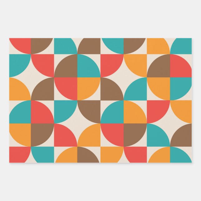 Mid Century Colourful Half Circles Pattern  Wrapping Paper Sheet (Front)