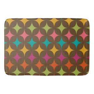 Mid Century Colourful Retro Starbursts on Brown  Bath Mat