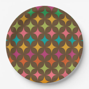 Mid Century Colourful Retro Starbursts Pattern Paper Plate