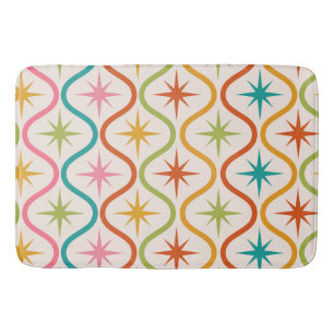 Mid Century Colourful  Starbursts On Ogee Pattern  Bath Mat