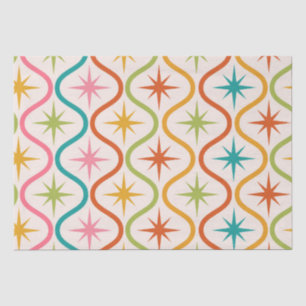 Mid Century Colourful Starbursts On Ogee Pattern Tissue Paper