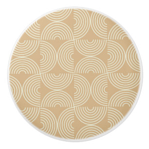 Mid Century Concentric Circles on neutral tan Ceramic Knob