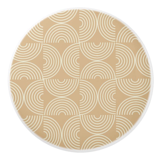 Mid Century Concentric Circles on neutral tan  Ceramic Knob (Front)