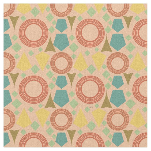Mid Century Coral Geometric  Fabric (Close Up)