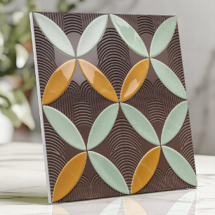 Mid-Century Crescent and Wave in Mint and Mustard Ceramic Tile