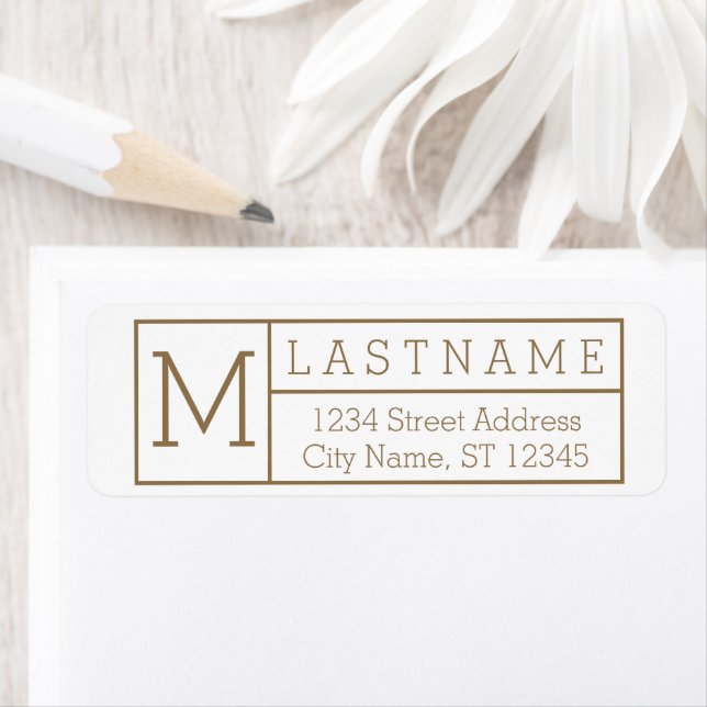 Mid Century Custom Family Name Gold Return Address Label (Insitu)