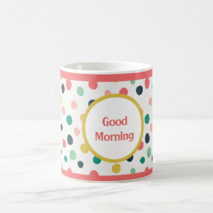 Mid Century Custom Orange Gold Teal Dots Stripe Coffee Mug