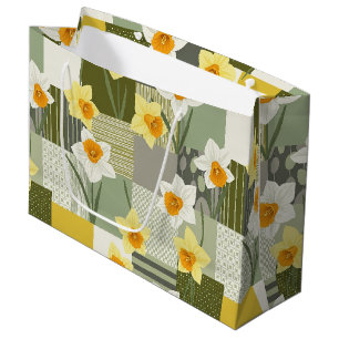 Mid-Century Daffodil Floral Pattern (1) Large Gift Bag