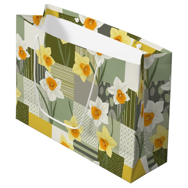 Mid-Century Daffodil Floral Pattern (1) Large Gift Bag (Front Angled)