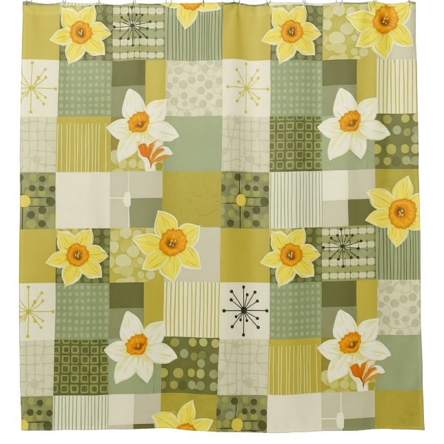 Mid-Century Daffodil Floral Pattern (2) Shower Curtain (Front)