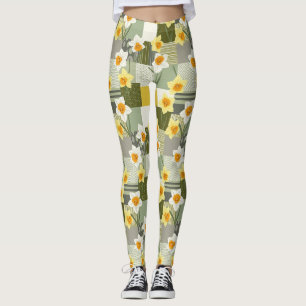 Mid-Century Daffodil Floral Pattern Leggings