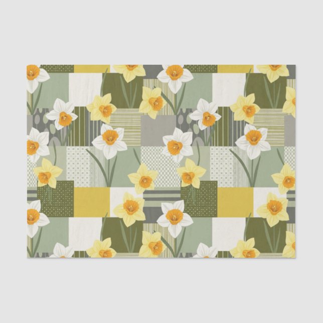 Mid-Century Daffodil Floral Pattern Tissue Paper (Front)