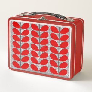 Mid Century Danish Leaves, Deep Red & Grey / Grey Metal Lunch Box