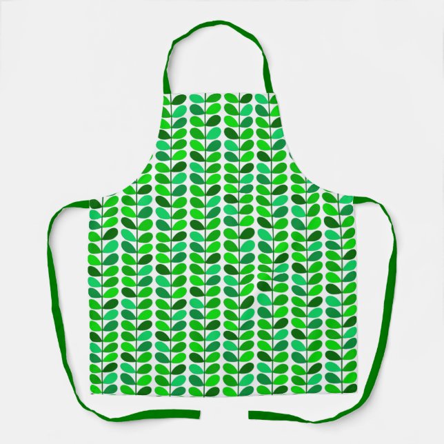 Mid Century Danish Leaves, Emerald and Lime Green Apron (Front)