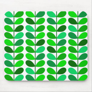 Mid Century Danish Leaves, Emerald and Lime Green Mouse Pad