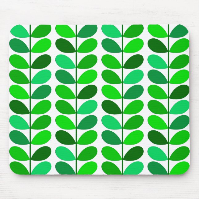 Mid Century Danish Leaves, Emerald and Lime Green Mouse Pad (Front)