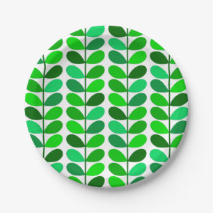 Mid Century Danish Leaves, Emerald and Lime Green Paper Plate