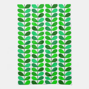 Mid Century Danish Leaves, Emerald and Lime Green Tea Towel
