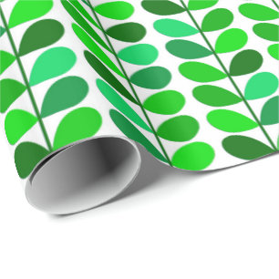 Mid Century Danish Leaves, Emerald and Lime Green Wrapping Paper