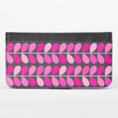 Mid Century Danish Leaves, Fuchsia Pink and Grey iPhone Wallet Case (Front (Horizontal))